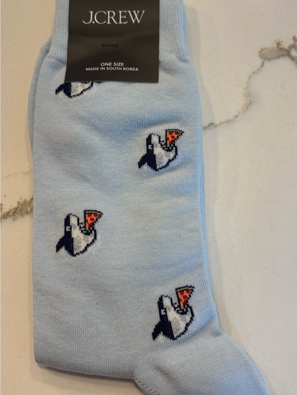 J. Crew Light Blue Men’s Socks with Pizza-Eating Shark Motif